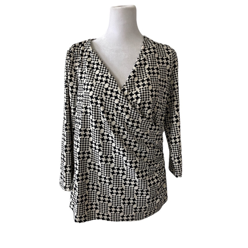 Talbots large petite faux wrap top black white
